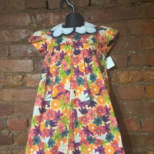 Girls Floral A-Line Dress with Scalloped Collar
